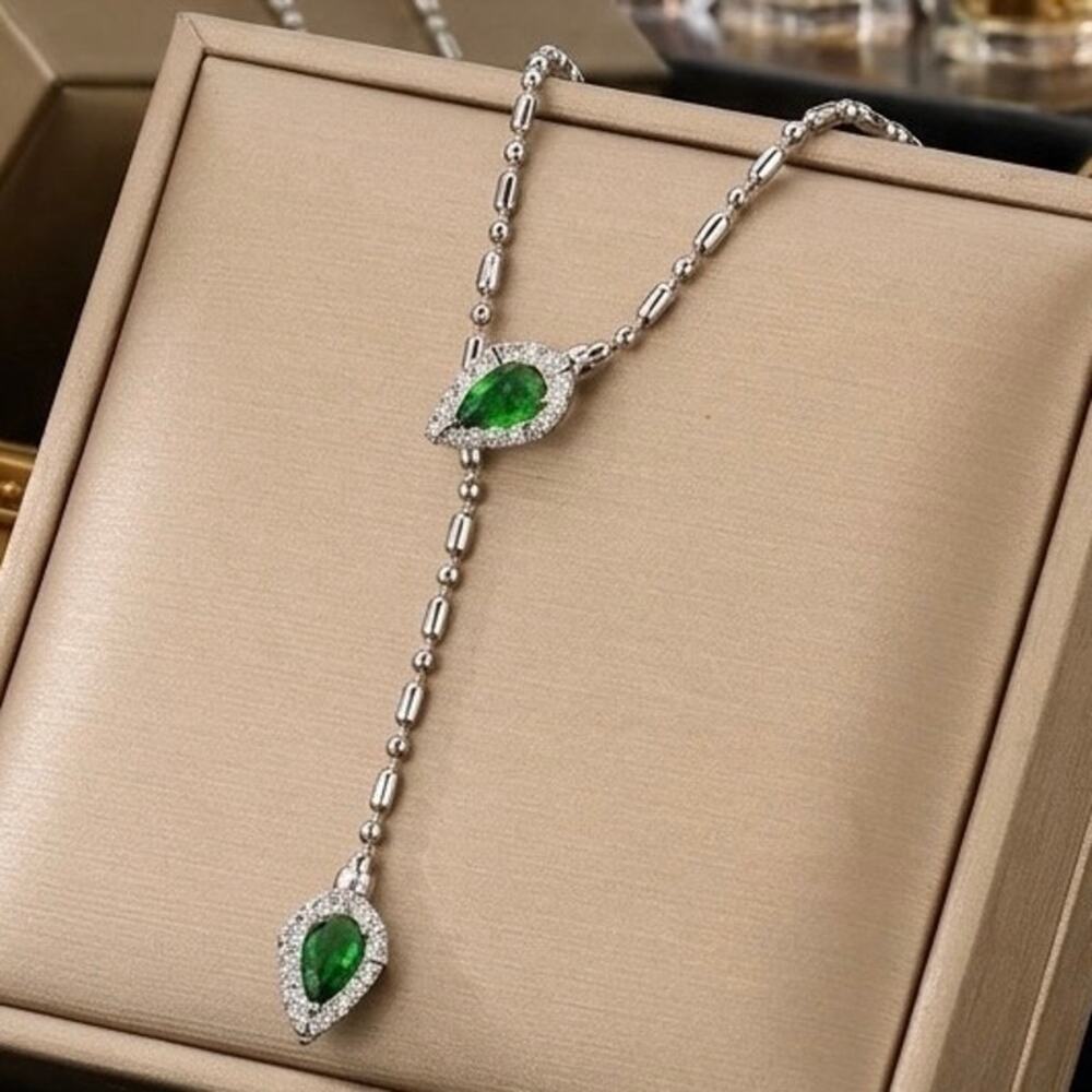 Y-shaped Chain Serpent Zirconia adjustable 16”-20” Necklaces Green Zirconia